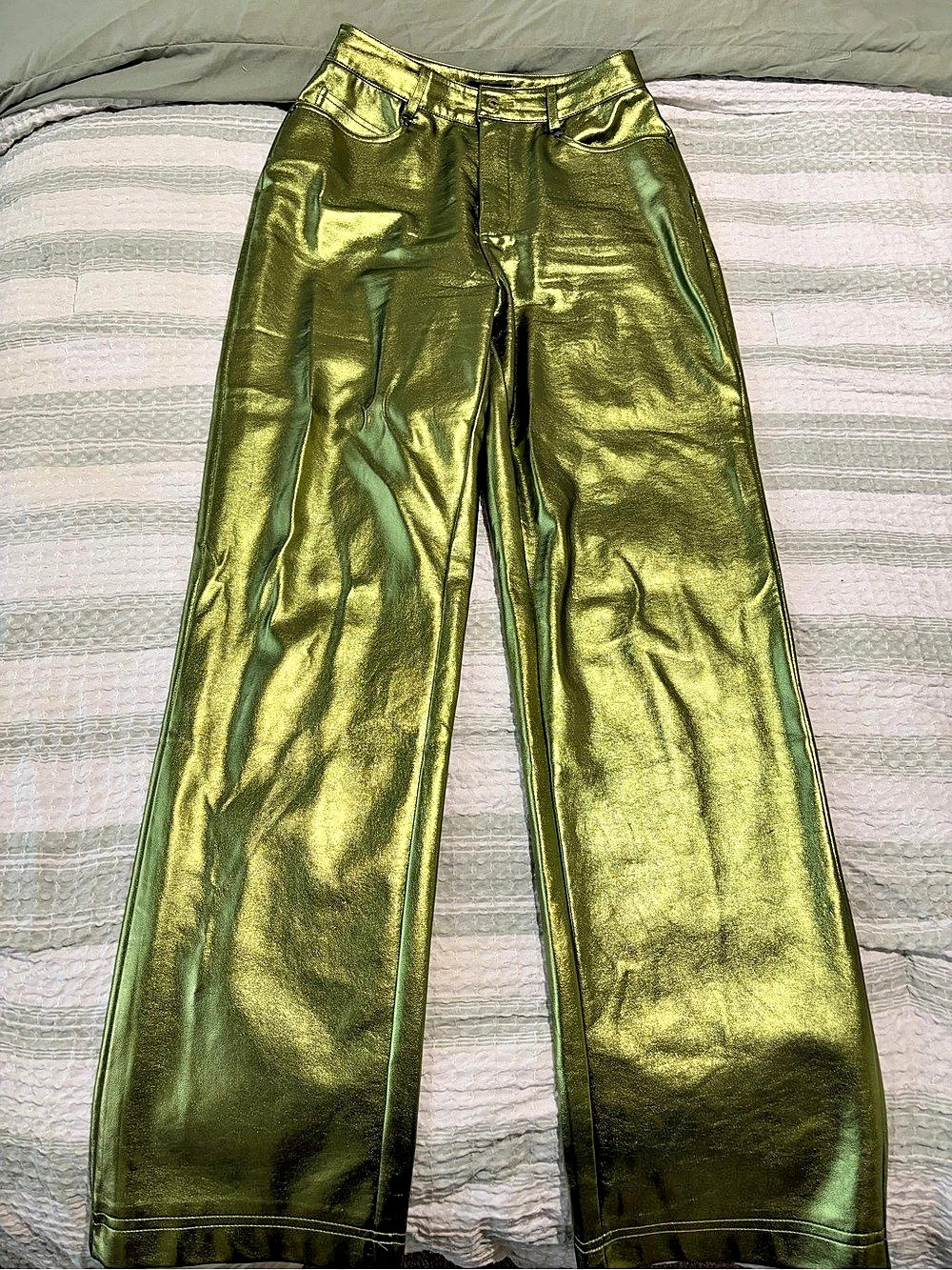 Nasty Gal Metallic Wide Leg Pants in Green Like New